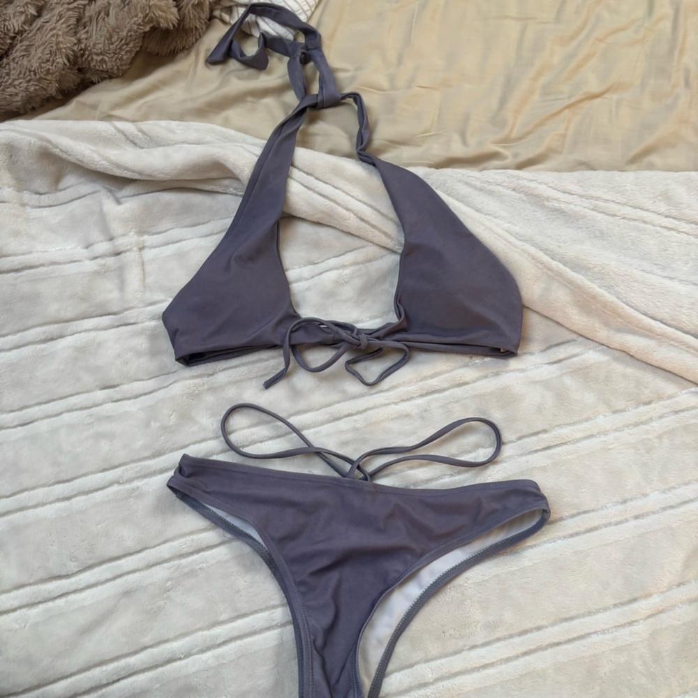 SHEIN Gray Bikini Set Halter Style